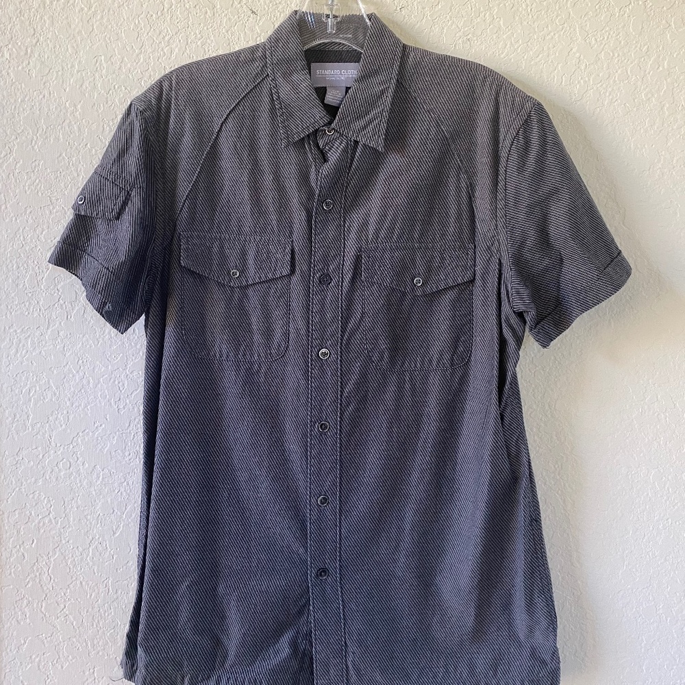 Standard Cloth Urban Outfitters UO Button Down S/S Shirt Grey Black Striped S